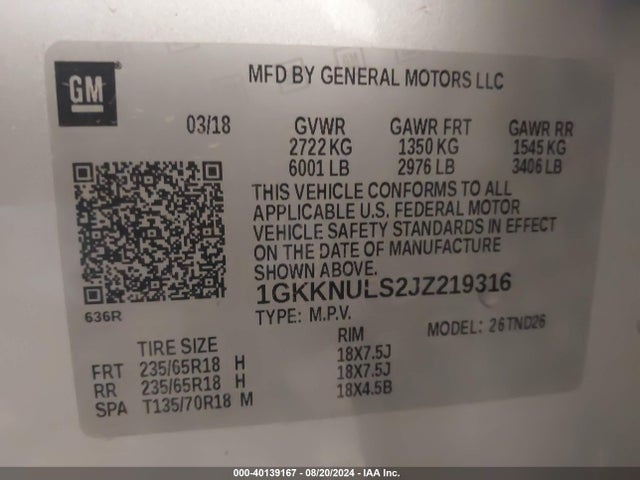GMC Acadia Slt-1 2018 1GKKNULS2JZ219316 Image 9