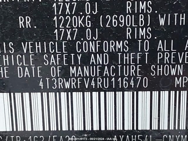 4T3RWRFV4RU116470 Toyota Rav4 Hybrid Xle