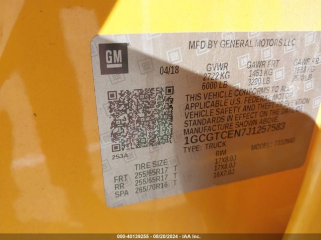 1GCGTCEN7J1257583 Chevrolet Colorado Lt