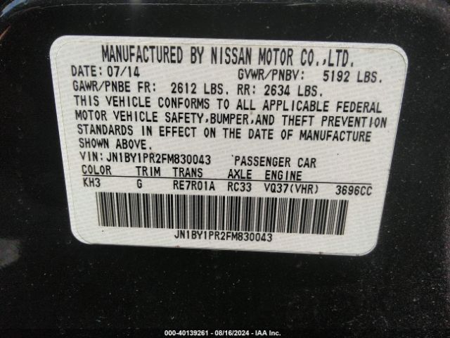 JN1BY1PR2FM830043 Infiniti Q70l 3.7