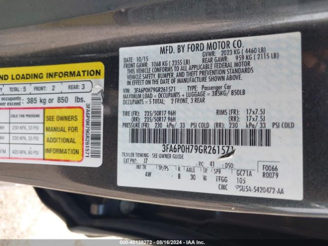 3FA6P0H79GR261571 Ford FUSION SE