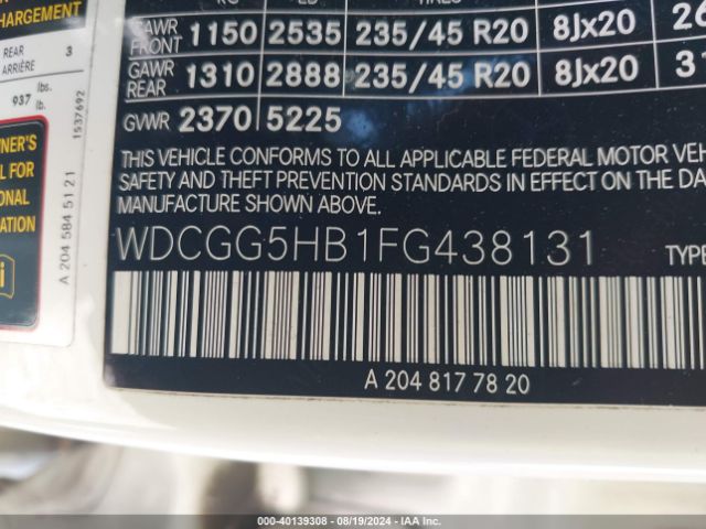 WDCGG5HB1FG438131 Mercedes-Benz GLK 350