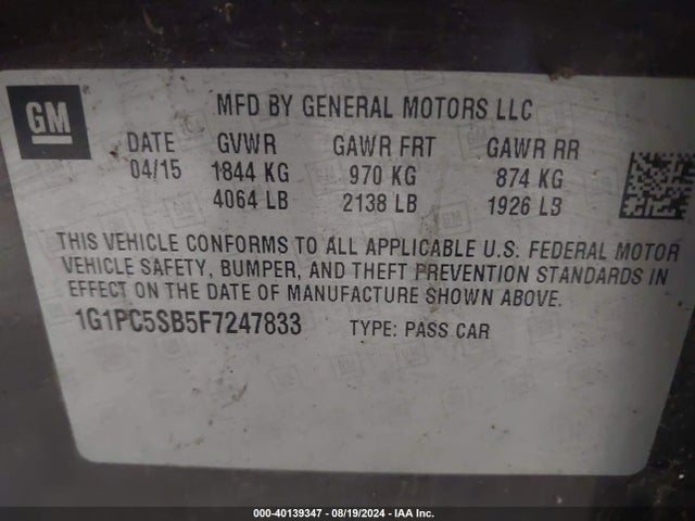 Chevrolet Cruze 1lt Auto 2015 1G1PC5SB5F7247833 Image 9