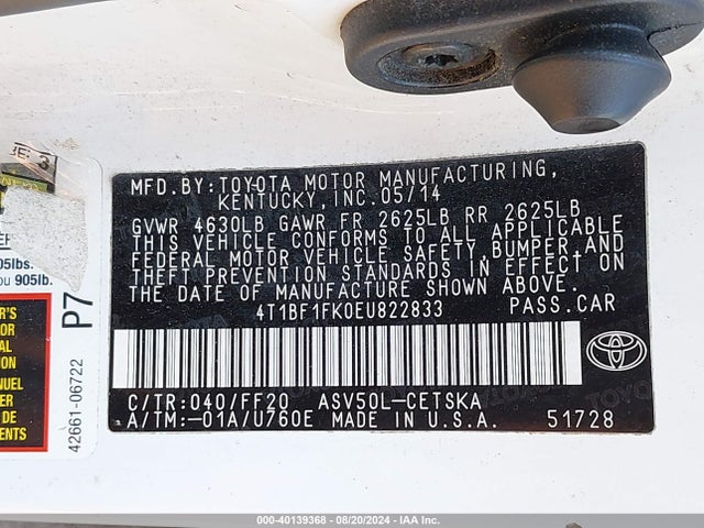 Toyota CAMRY SE 2014 4T1BF1FK0EU822833 Image 9