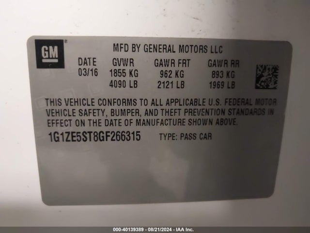 Chevrolet MALIBU 1LT 2016 1G1ZE5ST8GF266315 Image 9