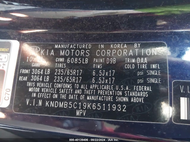 KIA SEDONA LX 2019 KNDMB5C19K6511932 Image 9