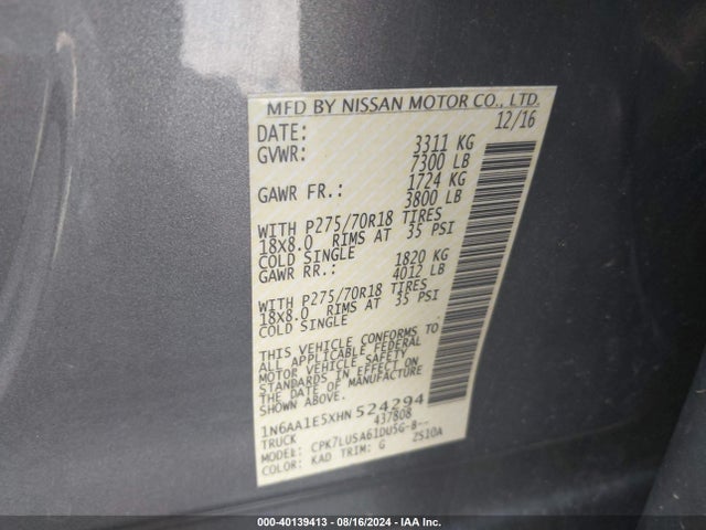 Nissan Titan Pro-4x 2017 1N6AA1E5XHN524294 Image 9
