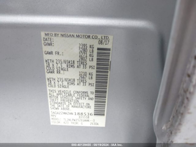 5N1AZ2MH2HN188536 Nissan MURANO S