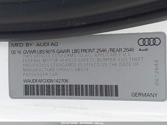WAUDFAFC0GN142706 Audi A6 2.0t Premium Plus