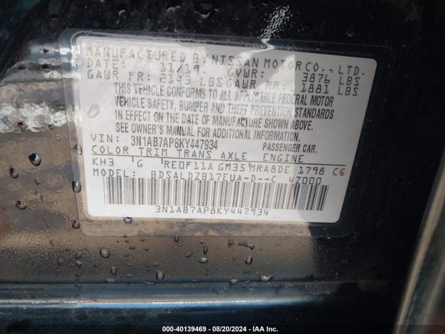 Nissan SENTRA SV 2019 3N1AB7AP8KY447934 Image 9