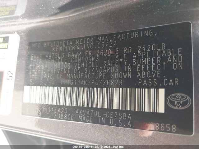 Toyota CAMRY SE 2023 4T1G11AK7PU736823 Image 9