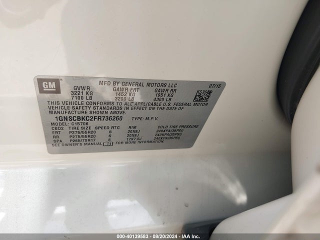 Chevrolet Tahoe Lt 2015 1GNSCBKC2FR736260 Image 9