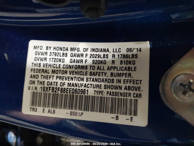 Honda CIVIC EX 2014 19XFB2F88EE060961 Image 9