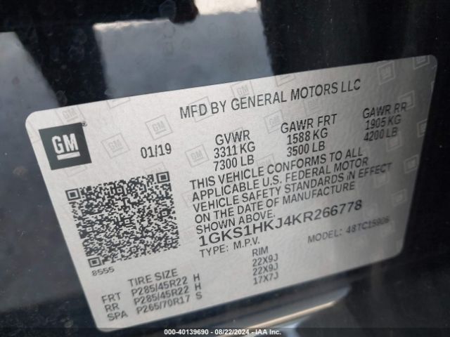 1GKS1HKJ4KR266778 GMC YUKON XL DENALI