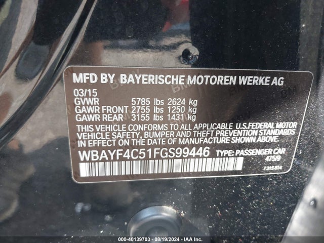 BMW 740li Xdrive 2015 WBAYF4C51FGS99446 Image 9