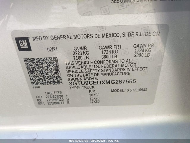 GMC Sierra 1500 4wd  Short Box Elevation 2021 3GTU9CEDXMG267555 Image 9