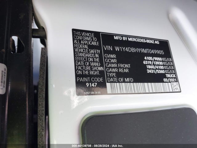 W1Y4DBHY9MT049905 Mercedes-Benz Sprinter 2500 Standard Roof I4 Diesel