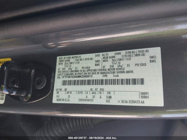 Ford F-150 Xl 2021 1FTFW1E86MKD90013 Image 9