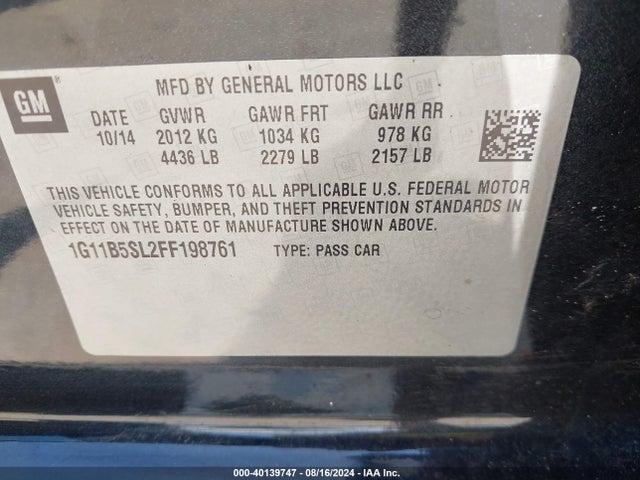 Chevrolet MALIBU LS 2015 1G11B5SL2FF198761 Image 9