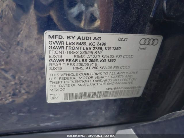 WA1BAAFYXM2058498 Audi Q5 Premium Plus 45 Tfsi Quattro S Tronic