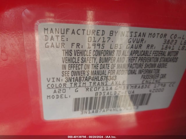 Nissan SENTRA SV 2017 3N1AB7AP4HL676343 Image 9