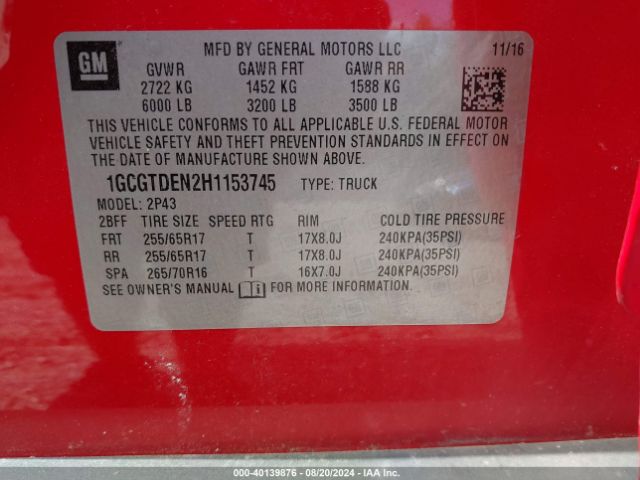 1GCGTDEN2H1153745 Chevrolet Colorado Z71
