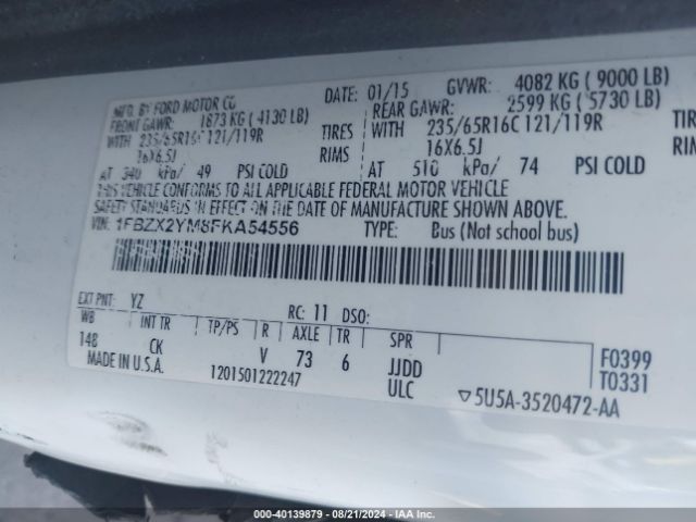1FBZX2YM8FKA54556 Ford Transit-350 Xlt