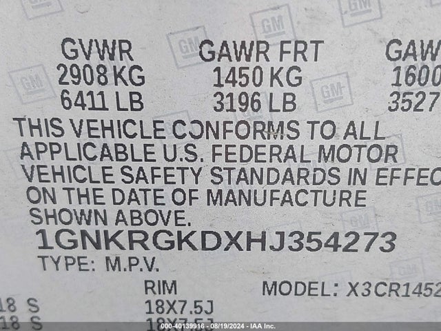 Chevrolet Traverse 1lt 2017 1GNKRGKDXHJ354273 Image 9