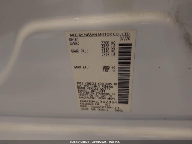 Nissan Leaf Sl Plus 62 Kwh 2020 1N4BZ1DP4LC307854 Image 9