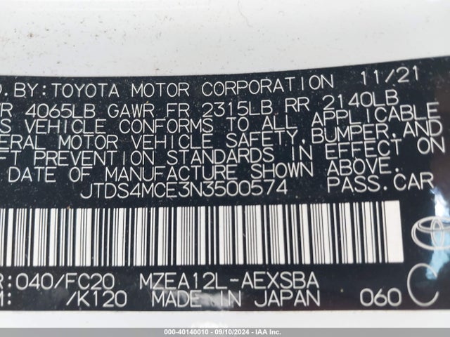 Toyota COROLLA SE 2022 JTDS4MCE3N3500574 Image 9