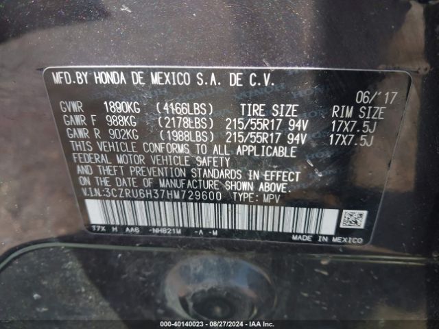 3CZRU6H37HM729600 Honda HR-V LX