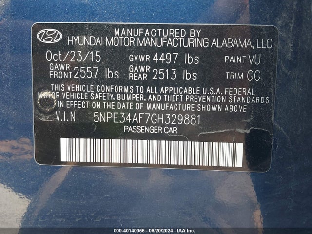 Hyundai Sonata Limited 2016 5NPE34AF7GH329881 Image 9