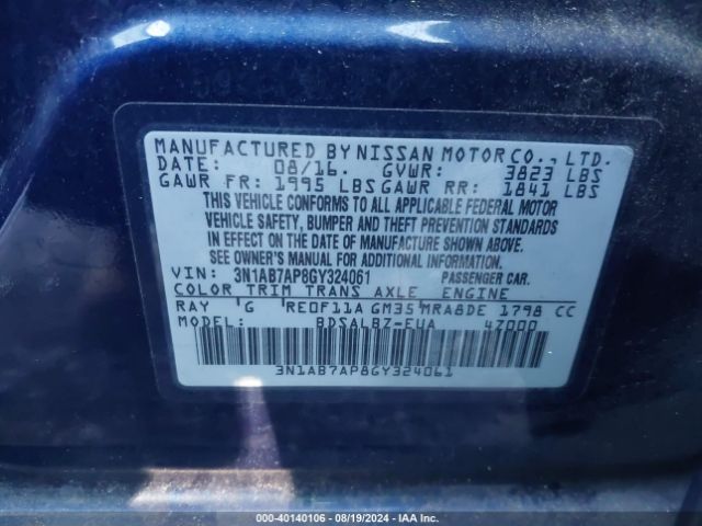 3N1AB7AP8GY324061 Nissan SENTRA S