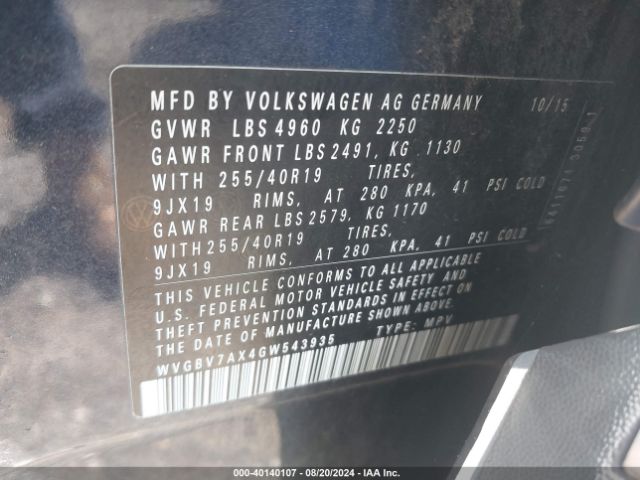 WVGBV7AX4GW543935 Volkswagen Tiguan Sel