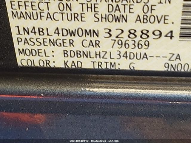 1N4BL4DW0MN328894 Nissan Altima Sv Intelligent Awd
