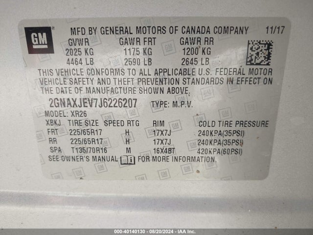 Chevrolet EQUINOX LT 2018 2GNAXJEV7J6226207 Image 9