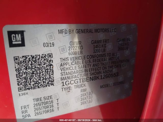 1GCGTBEN8K1260553 Chevrolet Colorado Wt