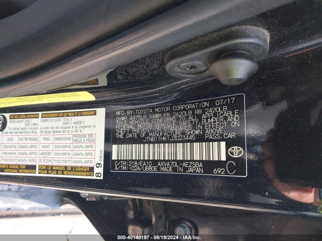 Toyota CAMRY SE 2018 JTNB11HK1J3023445 Image 9