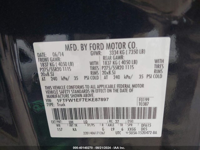 Ford F-150 King Ranch 2014 1FTFW1EF7EKE87897 Image 9