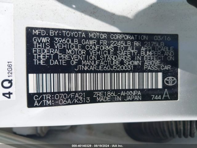 JTNKARJE6GJ520031 Scion IM