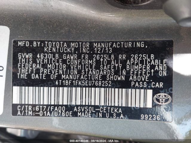 4T1BF1FK5EU768252 Toyota CAMRY L