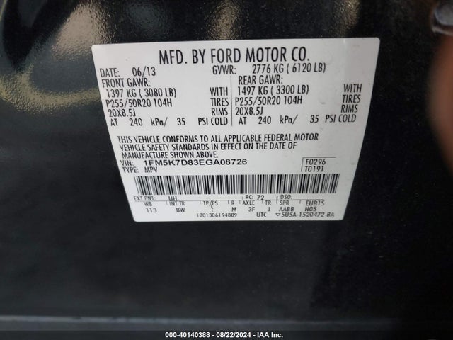 Ford EXPLORER XLT 2014 1FM5K7D83EGA08726 Image 9