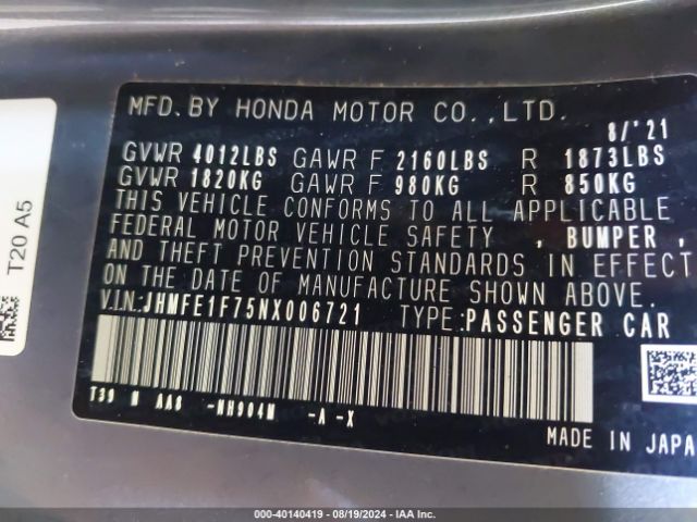 JHMFE1F75NX006721 Honda CIVIC EX