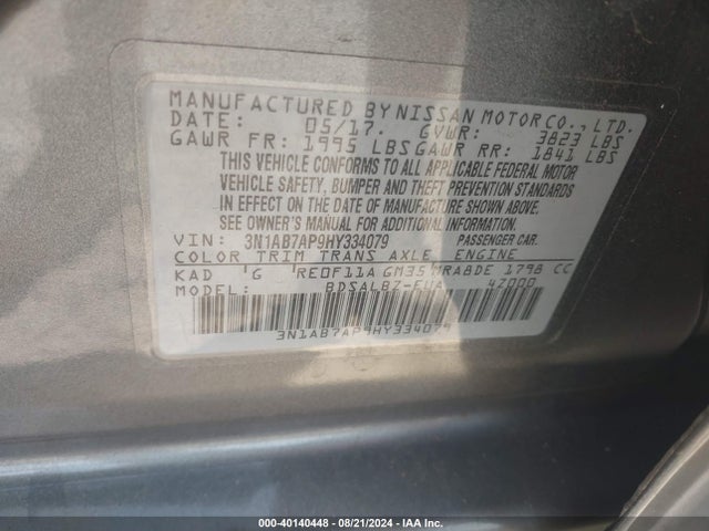 Nissan SENTRA S 2017 3N1AB7AP9HY334079 Image 9