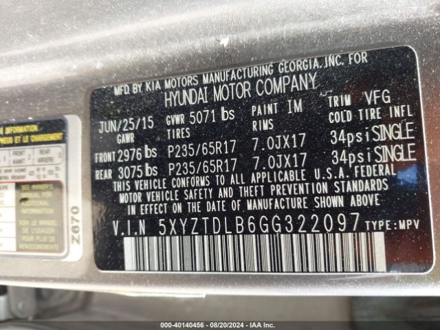 5XYZTDLB6GG322097 Hyundai Santa Fe Sport 2.4l