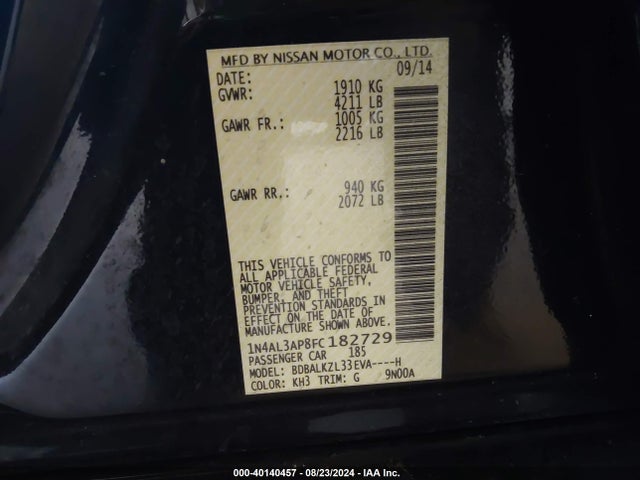 Nissan Altima 2.5 Sv 2015 1N4AL3AP8FC182729 Image 9