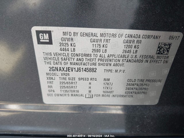 Chevrolet EQUINOX LT 2018 2GNAXJEV1J6145882 Image 9