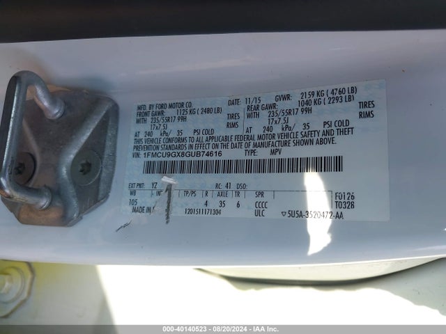 Ford ESCAPE SE 2016 1FMCU9GX8GUB74616 Image 9