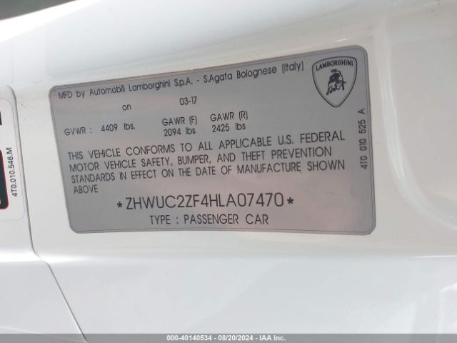 2017 LAMBORGHINI HURACAN ZHWUC2ZF4HLA07470 Photo 8