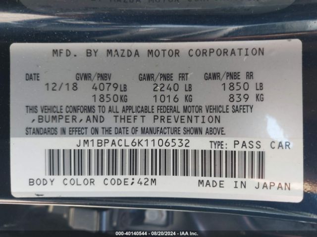 JM1BPACL6K1106532 Mazda Mazda3 Select Package